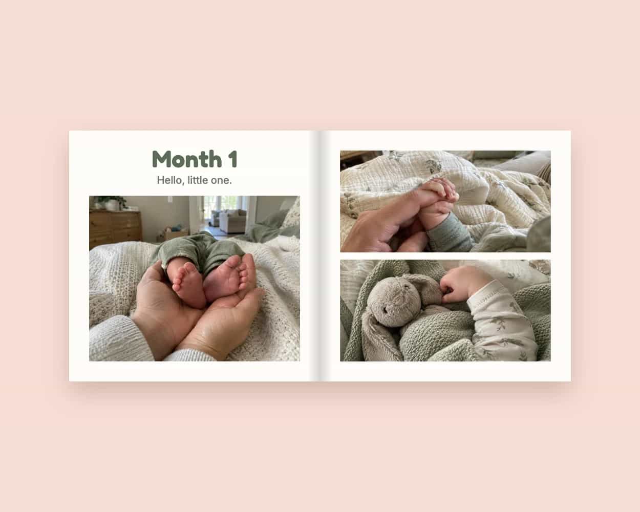 Example pages from a baby photo book: Month 1.