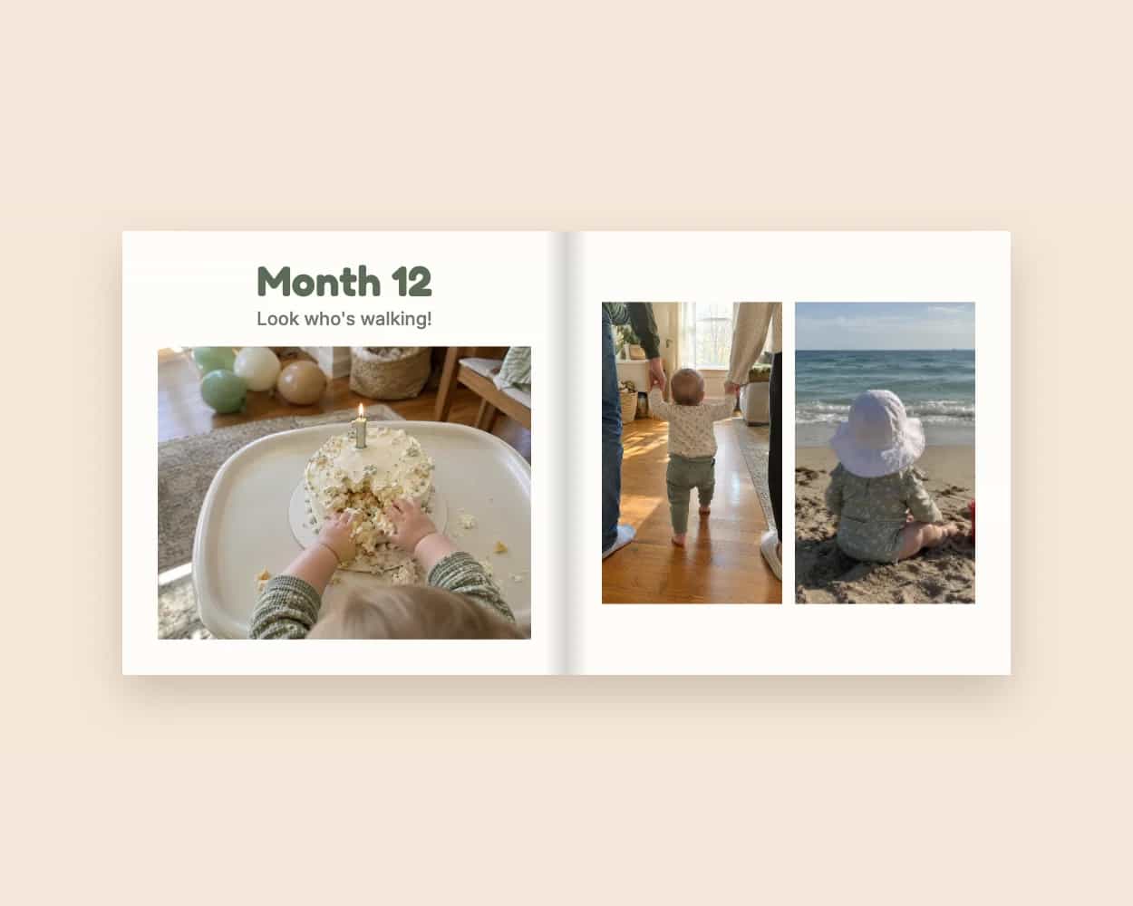 Example pages from a baby photo book: Month 12.