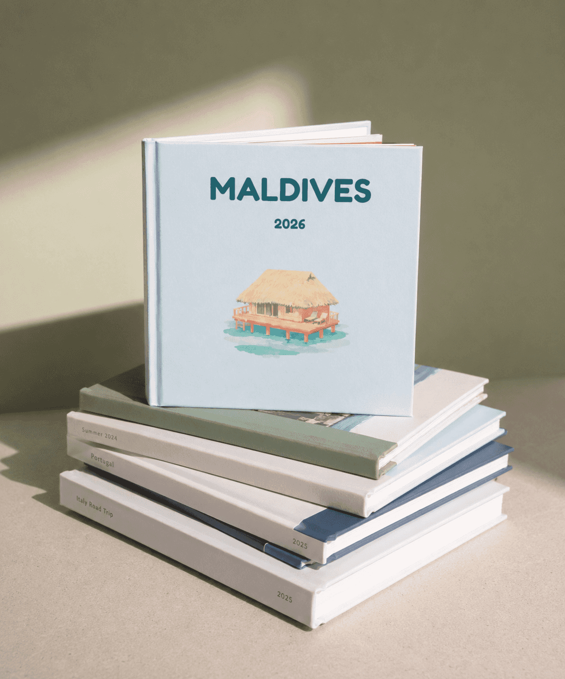 El álbum de fotos impreso en tapa dura de un cliente, de Maldives.