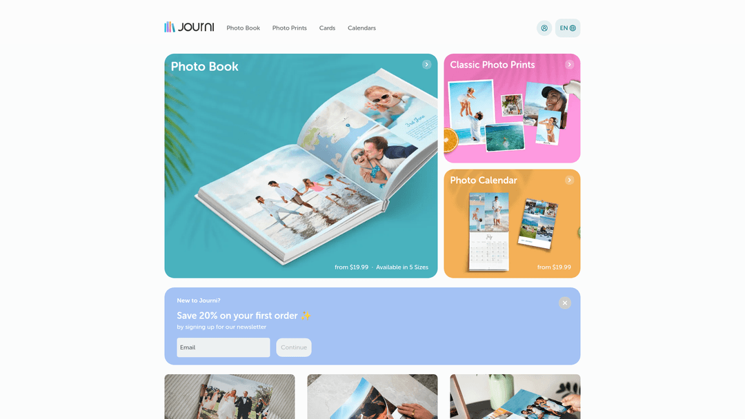 Screenshot of Journi App homepage