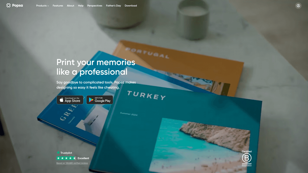 Screenshot of Popsa homepage