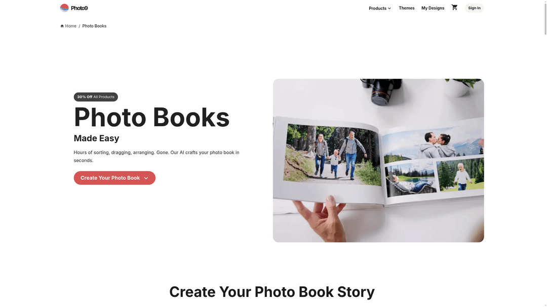 Screenshot of Photo9 photo books homepage