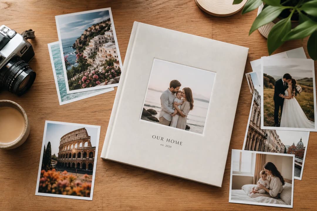 Personalized photo book with family, wedding and travel memories