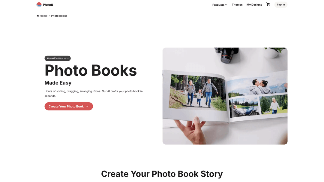 Screenshot of Photo9 online photo book creator