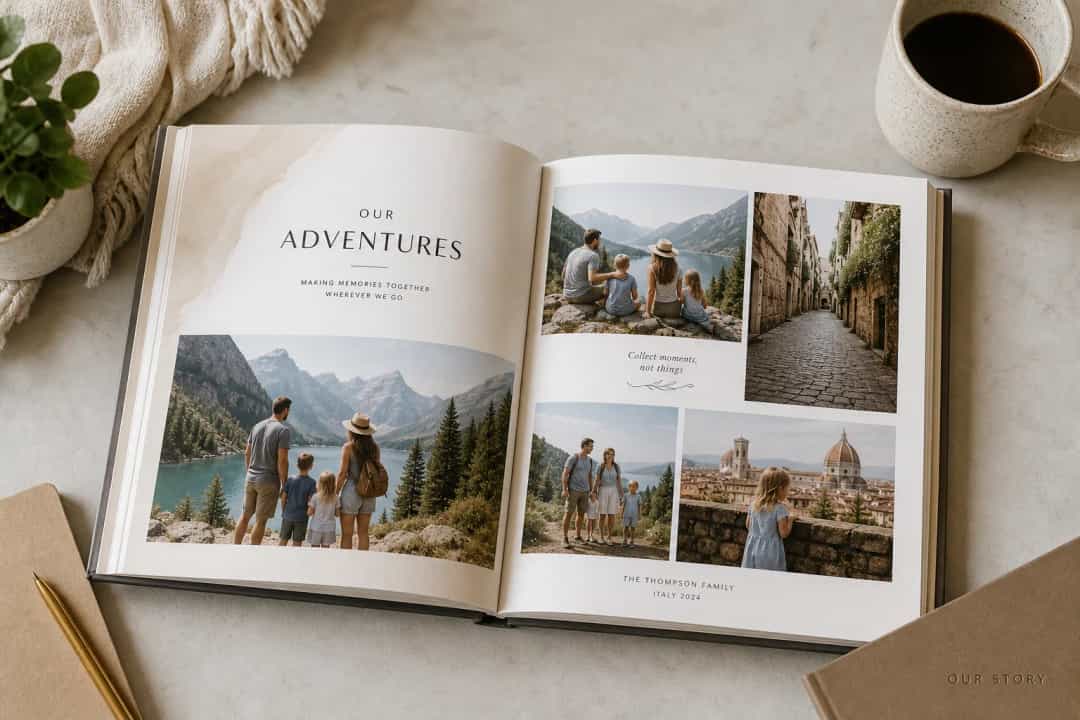 Personalized photo book with captions and family memories