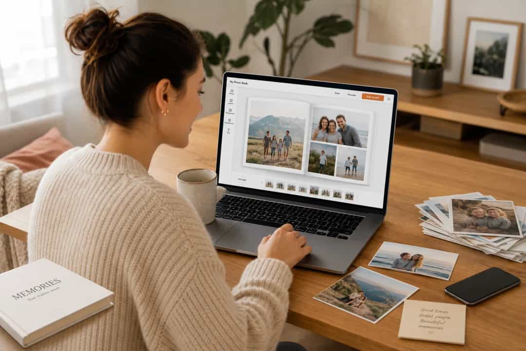 Illustration of a beginner creating a photo book online