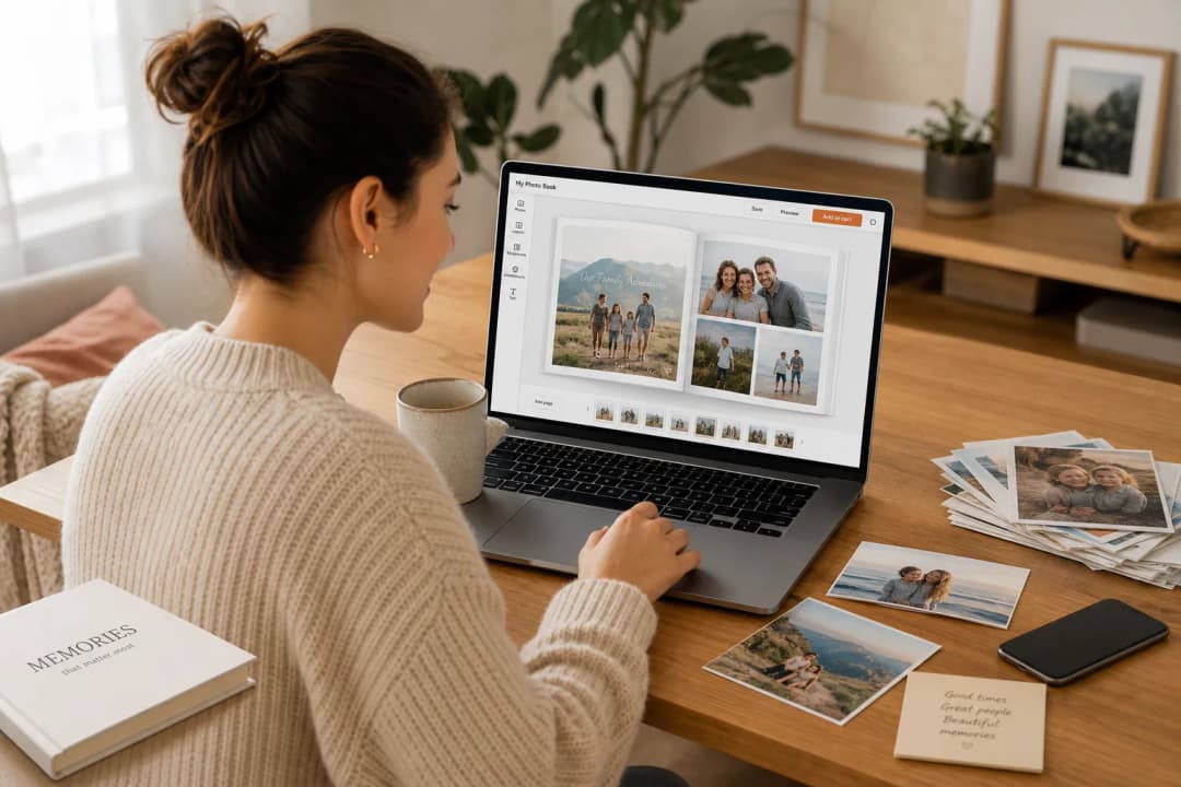 Illustration of a beginner creating a photo book online