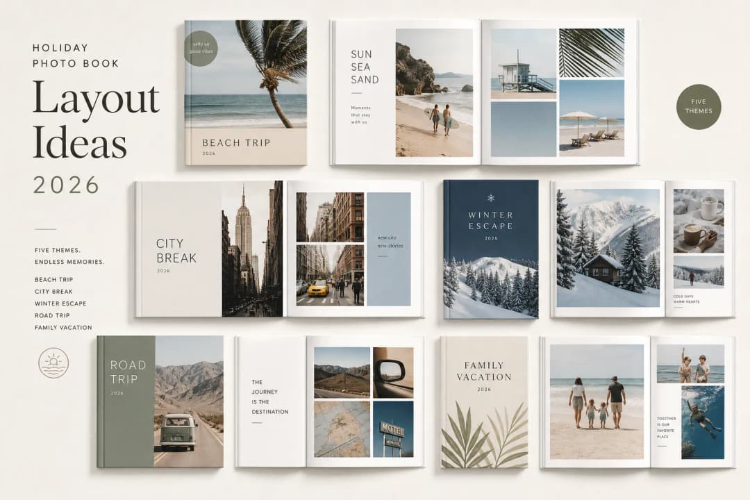 Chronological holiday photo book layout inspiration