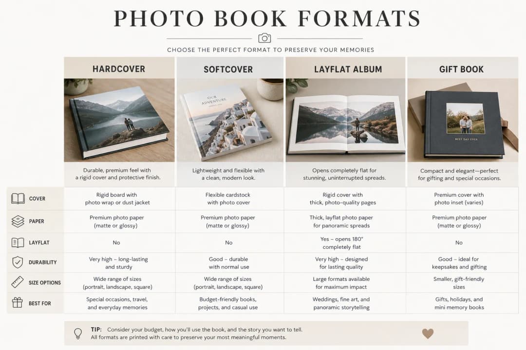 Infografica di confronto dei formati di album fotografico