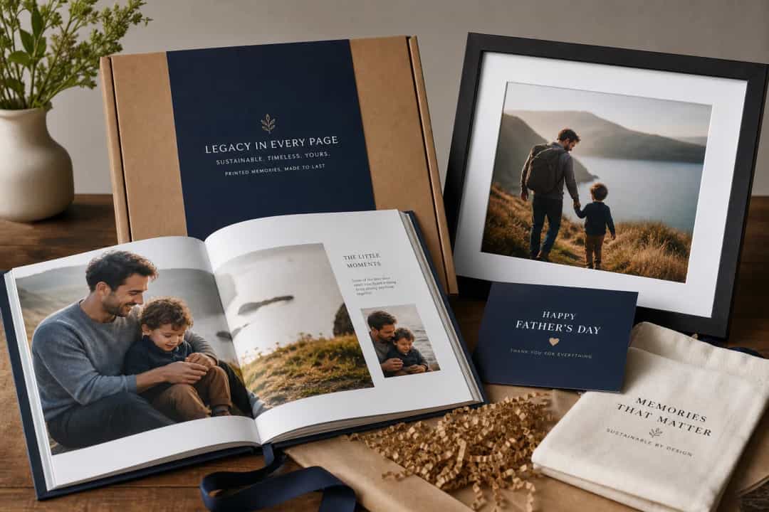 Premium Father's Day photo book gift with sustainable packaging