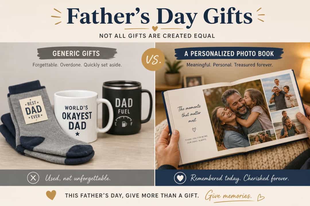Comparison of generic Father's Day gifts versus a personalized photo book