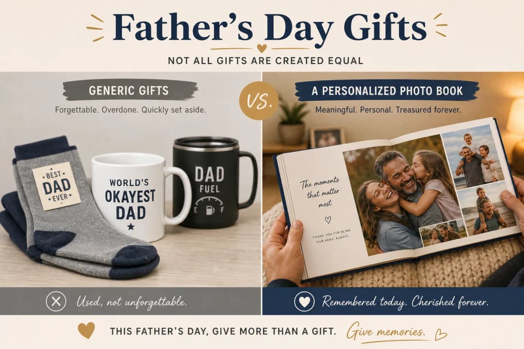 Comparison of generic Father's Day gifts versus a personalized photo book