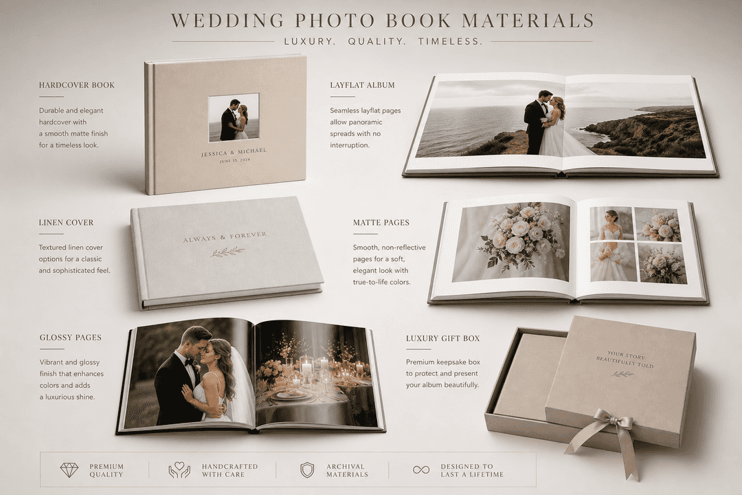 Wedding photo book with a venue-inspired elegant custom cover