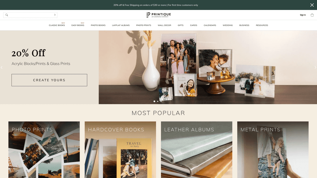 Screenshot of Printique website