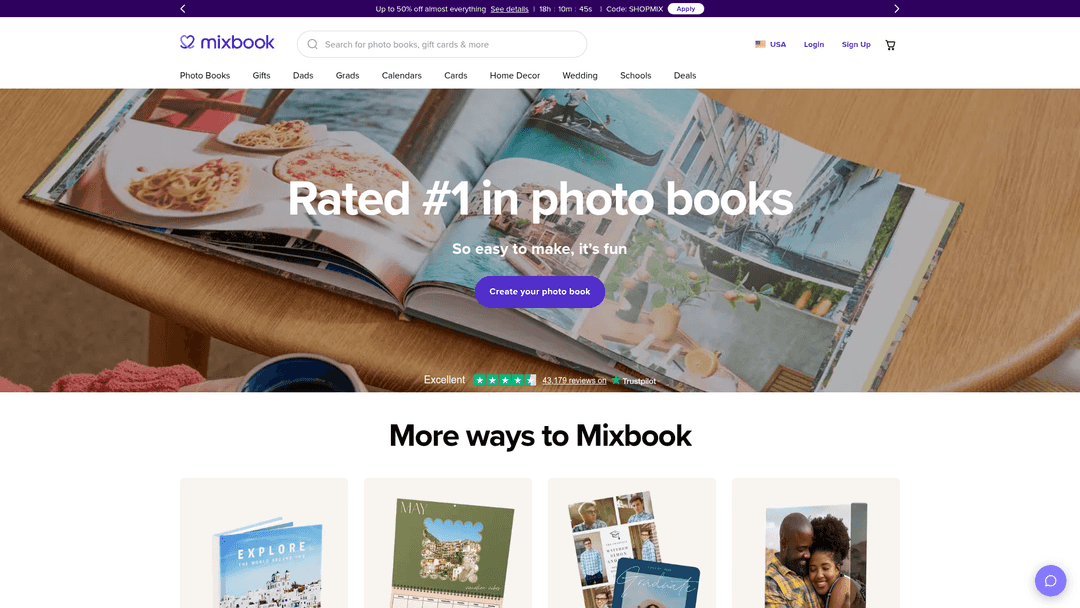 Screenshot of Mixbook website