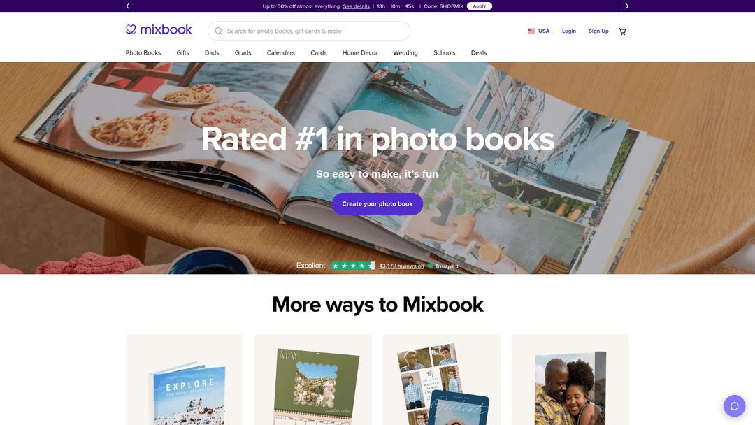 Screenshot of Mixbook website