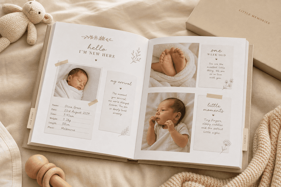 Baby memory photo book with milestone notes