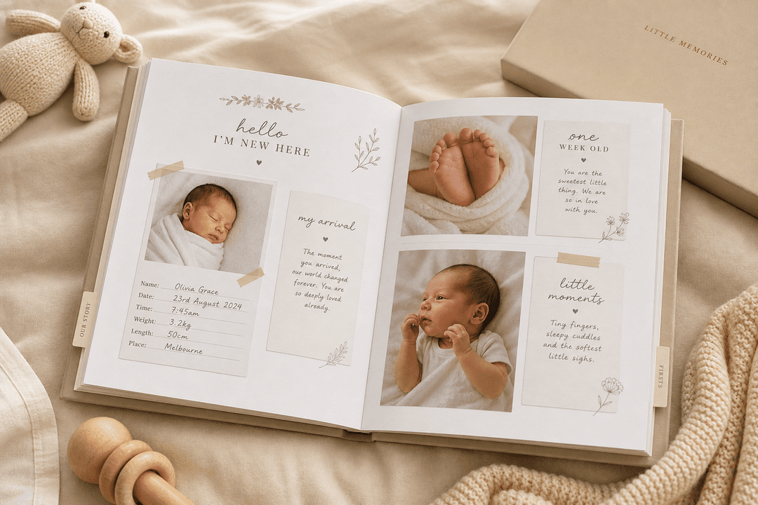 Baby memory photo book with milestone notes