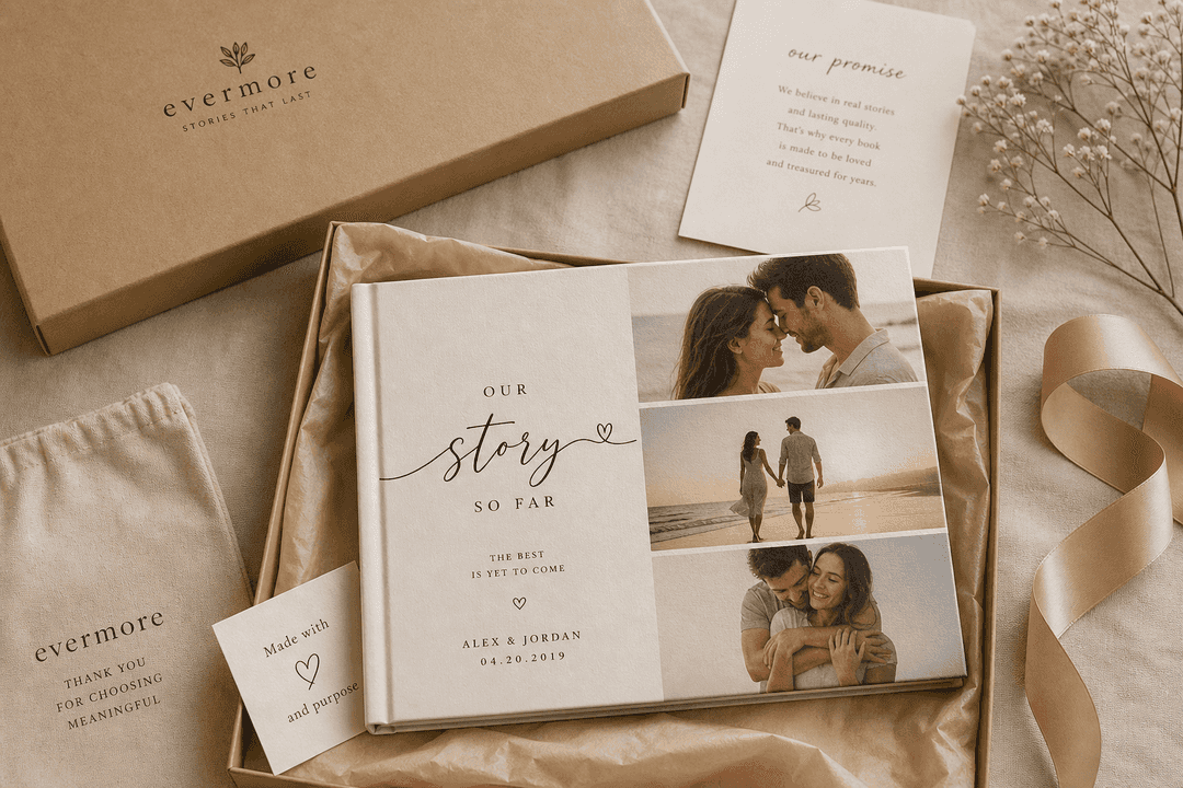 Gift-ready personalized photo book with meaningful text