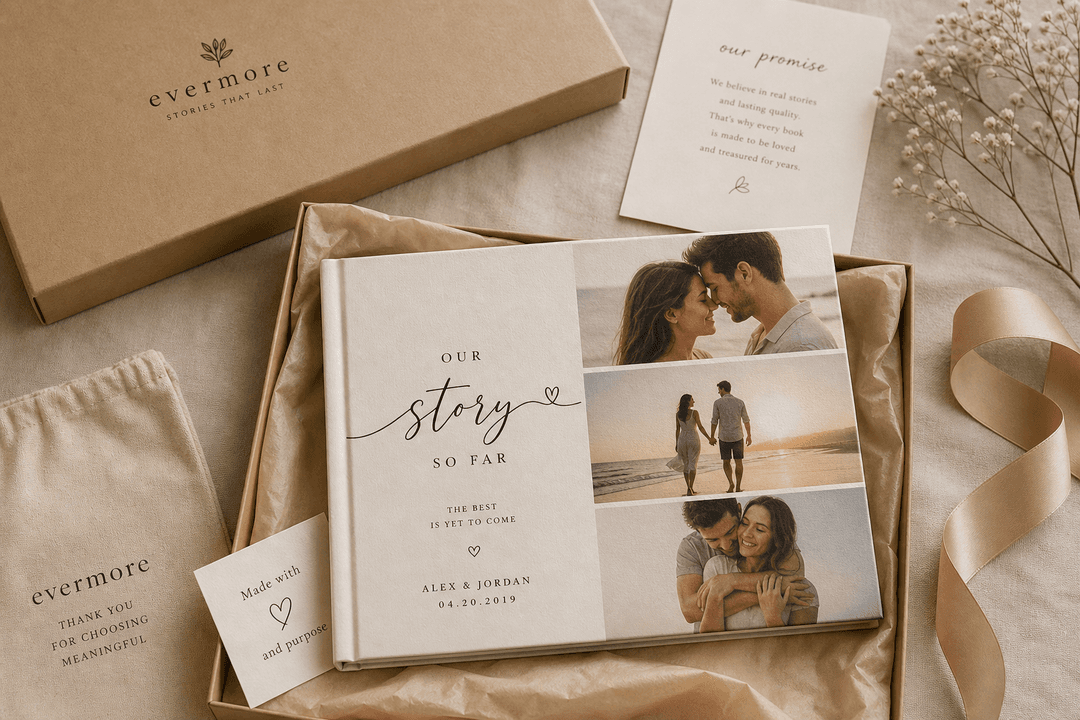 Gift-ready personalized photo book with meaningful text