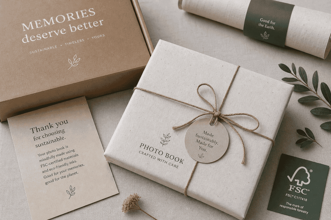 Sustainable photo book packaging with recyclable materials