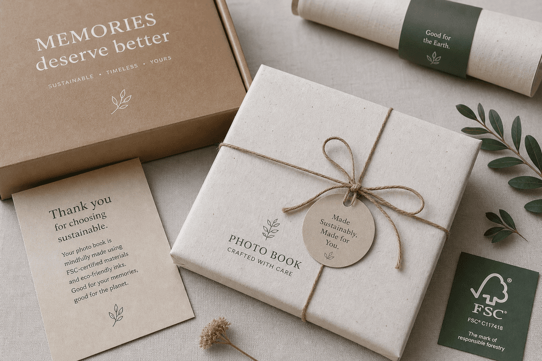 Sustainable photo book packaging with recyclable materials
