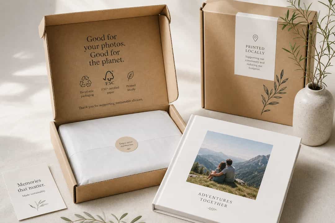 Eco-friendly photo book packaging and sustainable materials