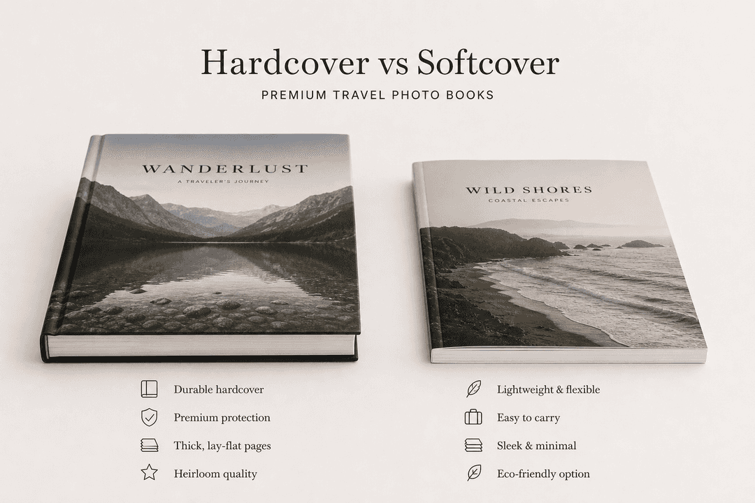 Comparison of hardcover and softcover travel photo books