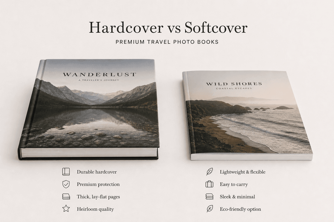 Comparison of hardcover and softcover travel photo books