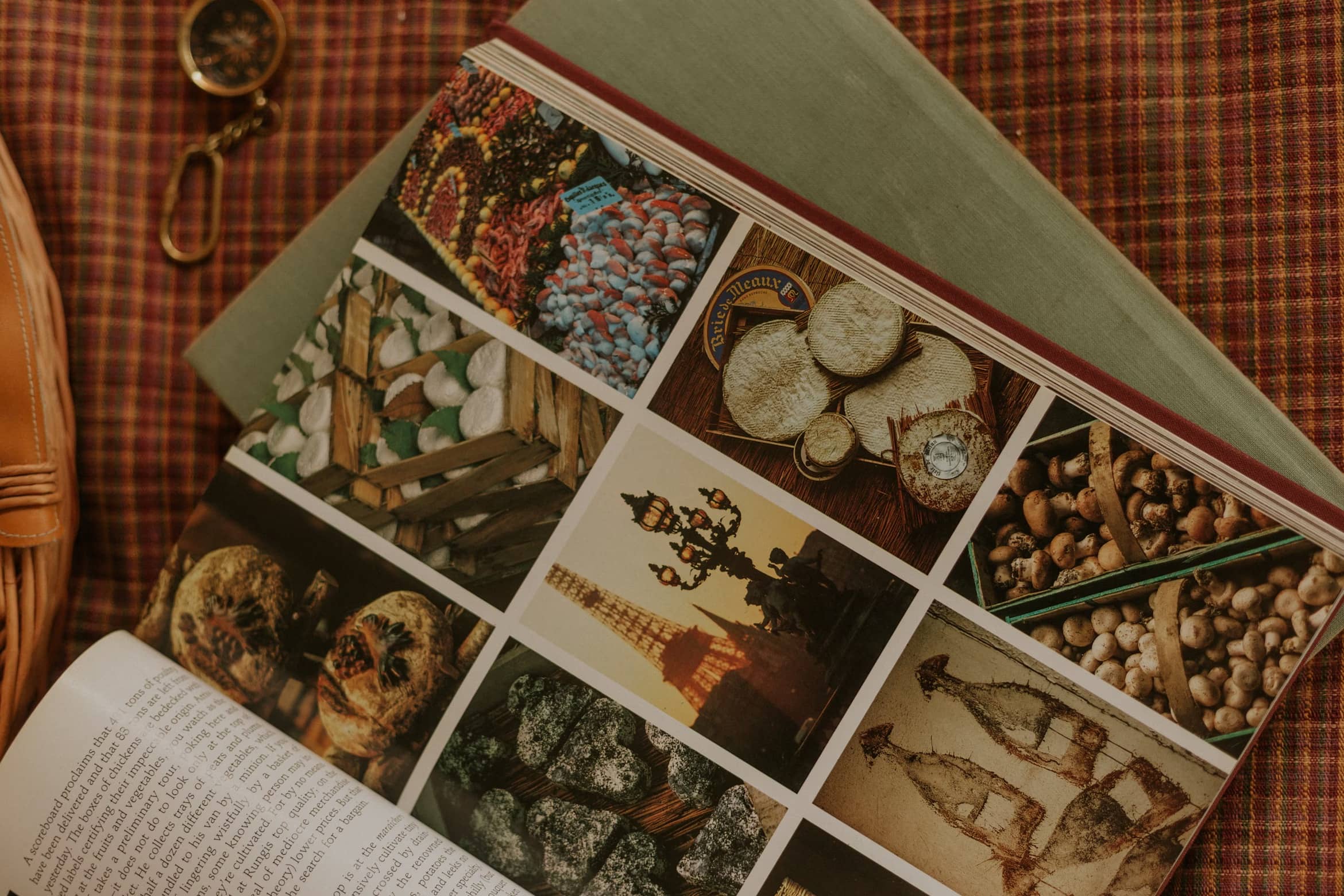 A travel photo book with customized text